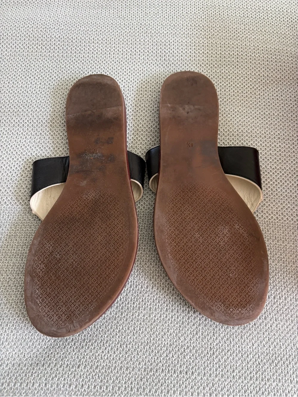 Women’s Black Leather Logo T-strap Slide Sandals